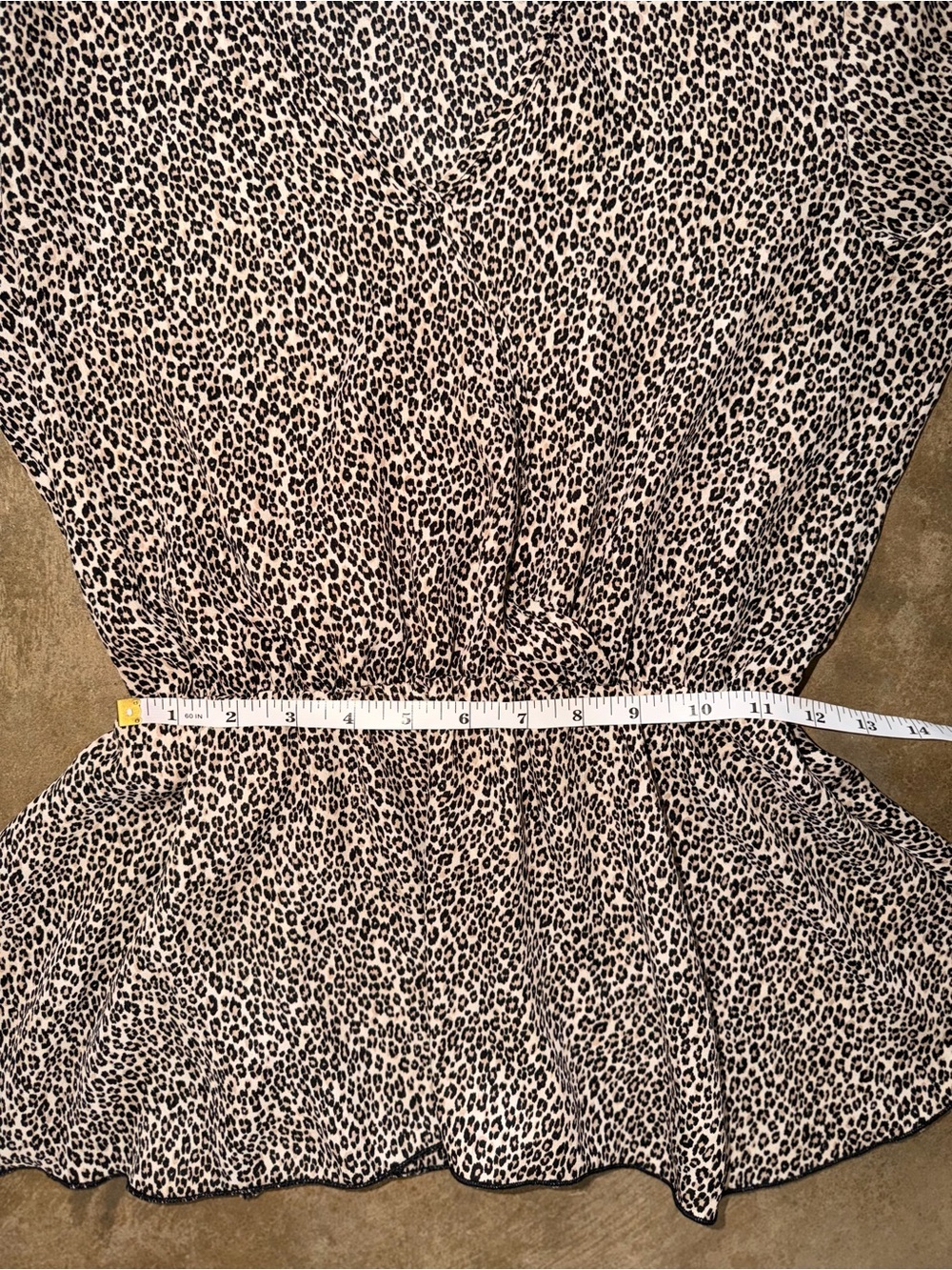 Y2K Leopard Print Peplum Top M (Fit S) B Famous USA Flutter Sleeve - Picture 7 of 10